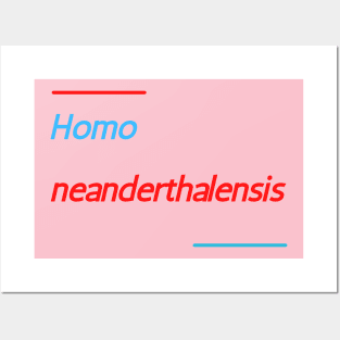 Homo neanderthalensis. Blue Red Funny Design Posters and Art